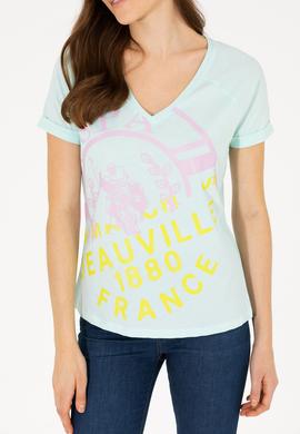 Kadın Su Yeşili V Yaka Tişört - 50262952012