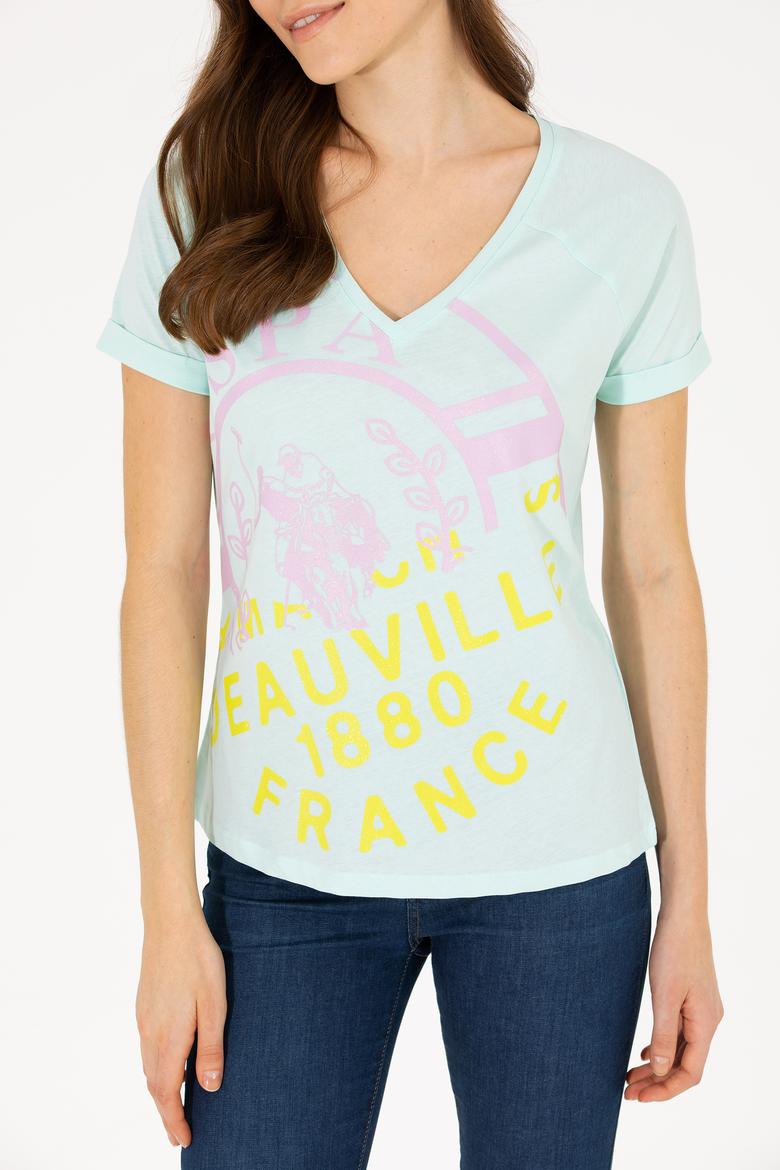 Kadın Su Yeşili V Yaka Tişört - 50262952012