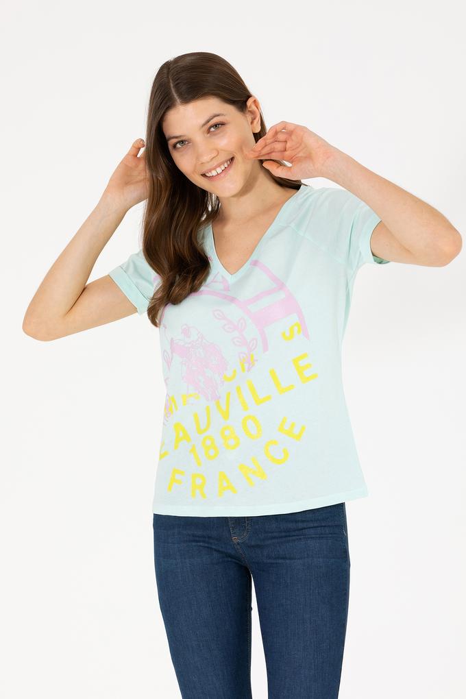 Kadın Su Yeşili V Yaka Tişört