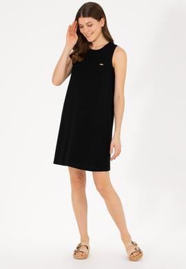 Kadın Siyah Bisiklet Yaka Örme Elbise - 50265711024