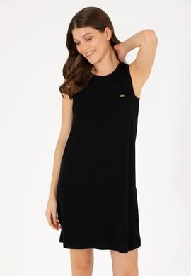 Kadın Siyah Bisiklet Yaka Örme Elbise - 50265711024