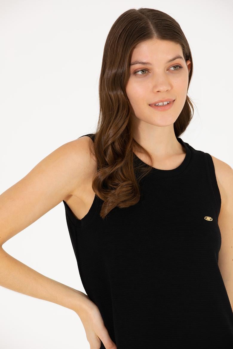 Kadın Siyah Bisiklet Yaka Örme Elbise - 50265711024