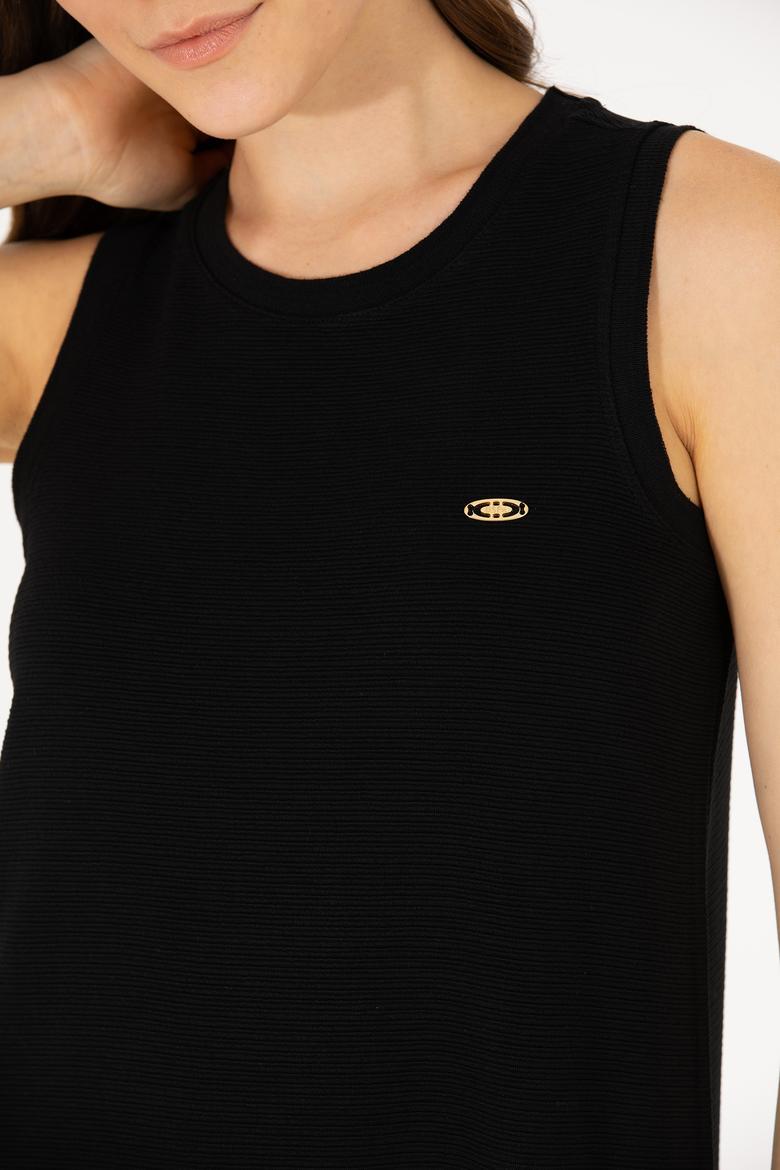 Kadın Siyah Bisiklet Yaka Örme Elbise - 50265711024