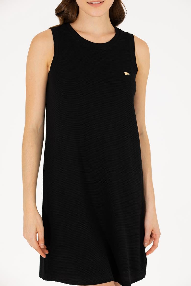 Kadın Siyah Bisiklet Yaka Örme Elbise - 50265711024