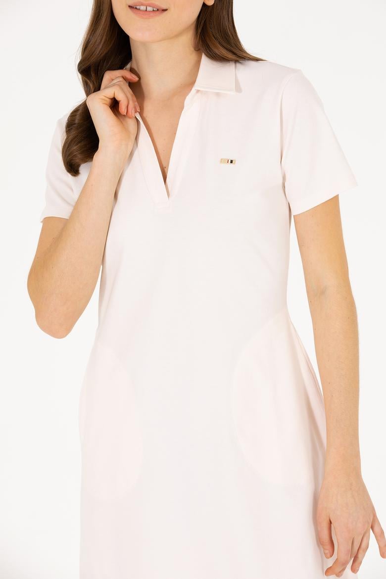 Kadın Krem Polo Yaka Örme Elbise - 50266322004