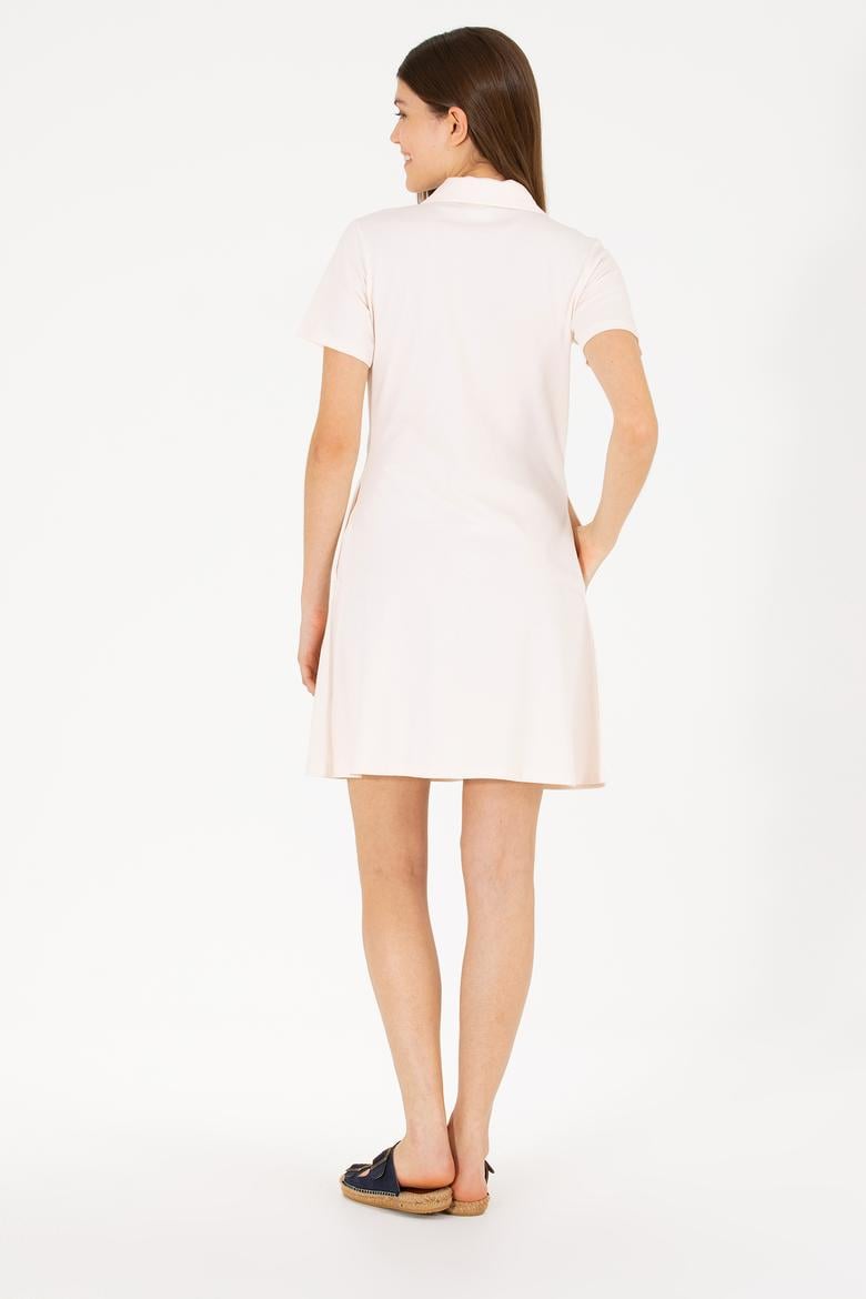 Kadın Krem Polo Yaka Örme Elbise - 50266322004
