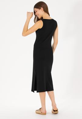 Kadın Siyah Bisiklet Yaka Örme Elbise - 50266323045