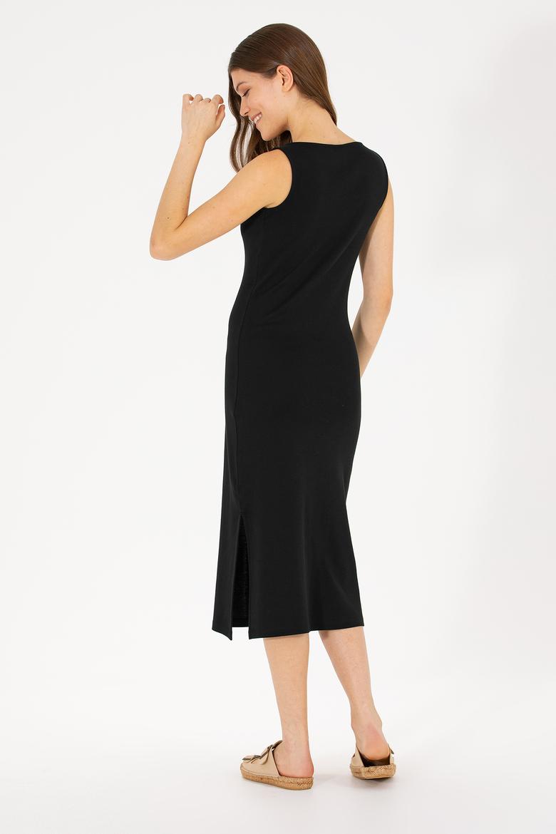 Kadın Siyah Bisiklet Yaka Örme Elbise - 50266323045