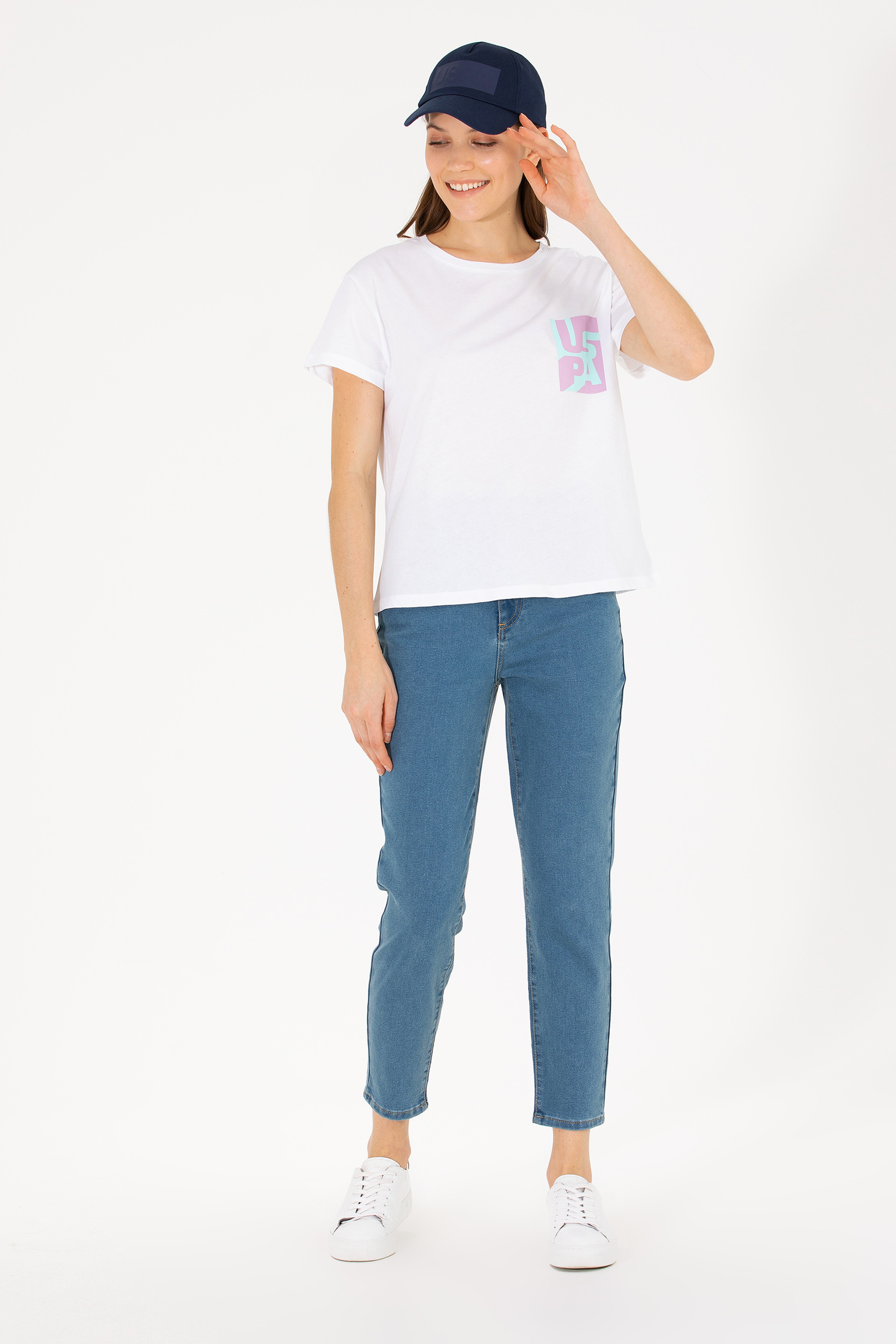 Kadın Mavi Mom Fit Jean Pantolon - Image 1