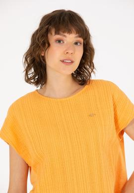 Kadın Turuncu Bisiklet Yaka Tişört - 50263675019