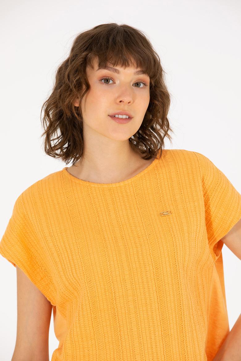 Kadın Turuncu Bisiklet Yaka Tişört - 50263675019