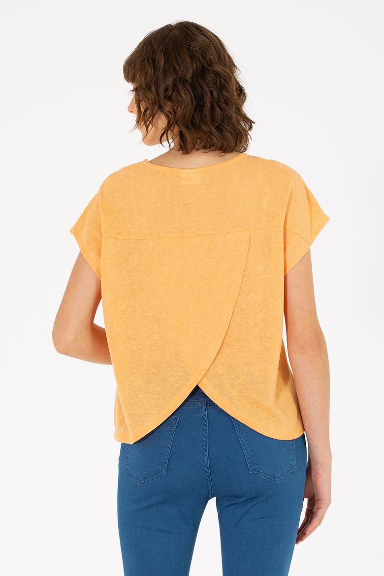 Kadın Turuncu Bisiklet Yaka Tişört - 50263675019