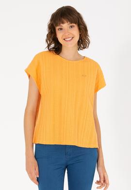 Kadın Turuncu Bisiklet Yaka Tişört - 50263675019