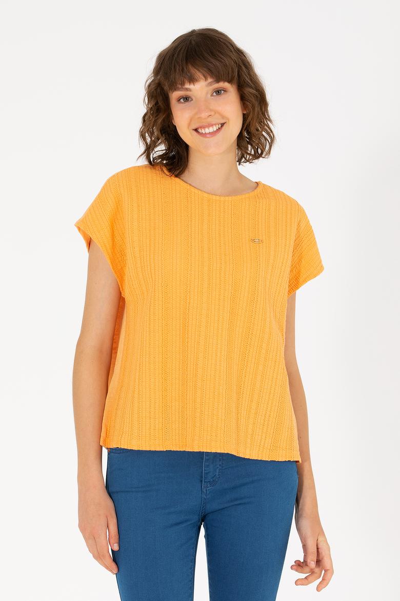 Kadın Turuncu Bisiklet Yaka Tişört - 50263675019