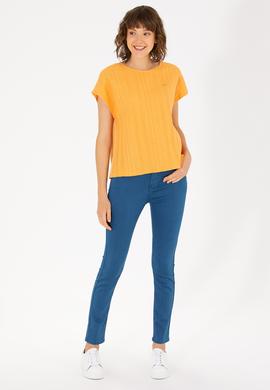 Kadın Turuncu Bisiklet Yaka Tişört - 50263675019