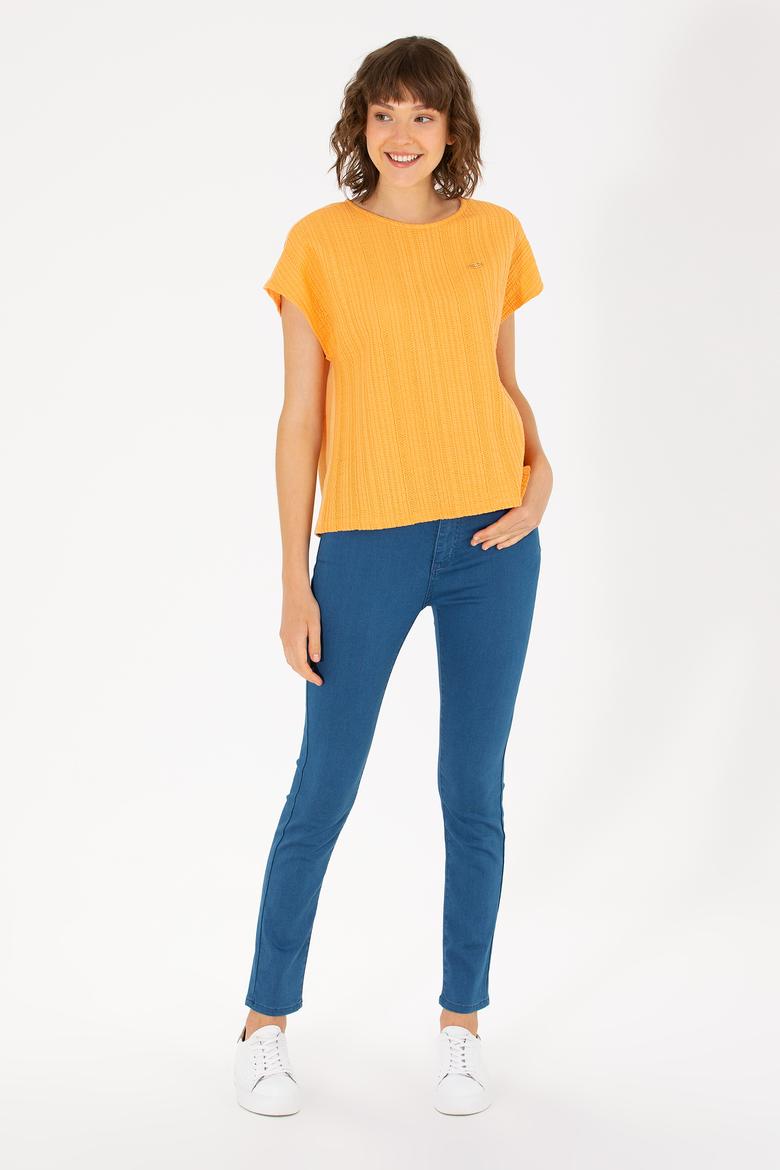 Kadın Turuncu Bisiklet Yaka Tişört - 50263675019