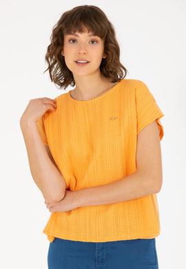 Kadın Turuncu Bisiklet Yaka Tişört - 50263675019