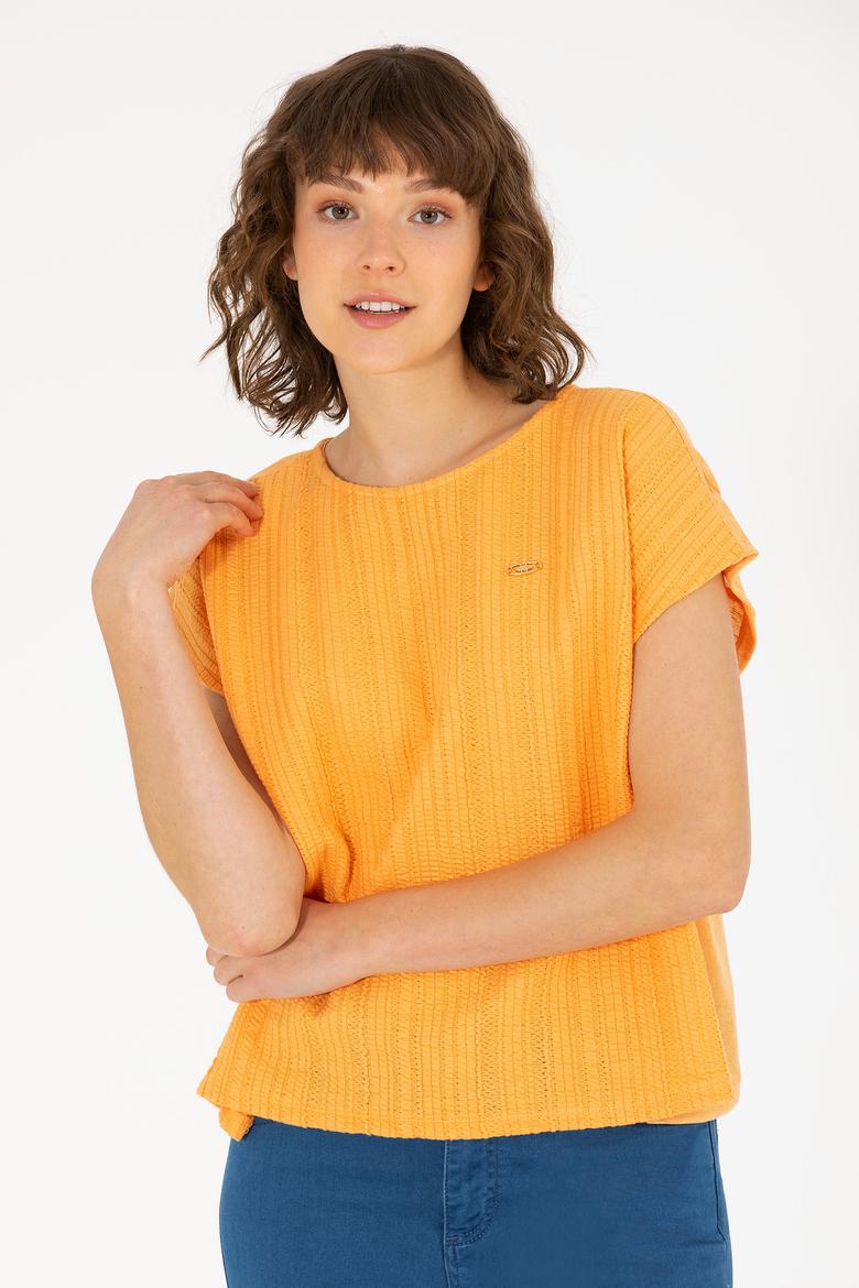 Kadın Turuncu Bisiklet Yaka Tişört