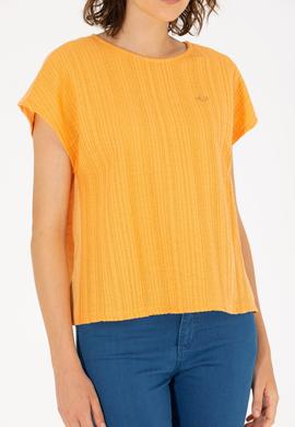 Kadın Turuncu Bisiklet Yaka Tişört - 50263675019