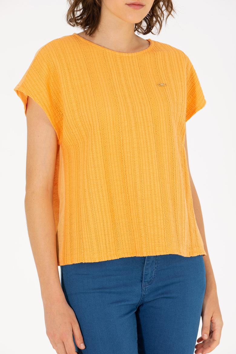 Kadın Turuncu Bisiklet Yaka Tişört - 50263675019