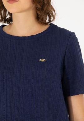 Kadın Lacivert Bisiklet Yaka Tişört - 50263757022