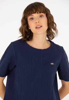 Kadın Lacivert Bisiklet Yaka Tişört - 50263757022