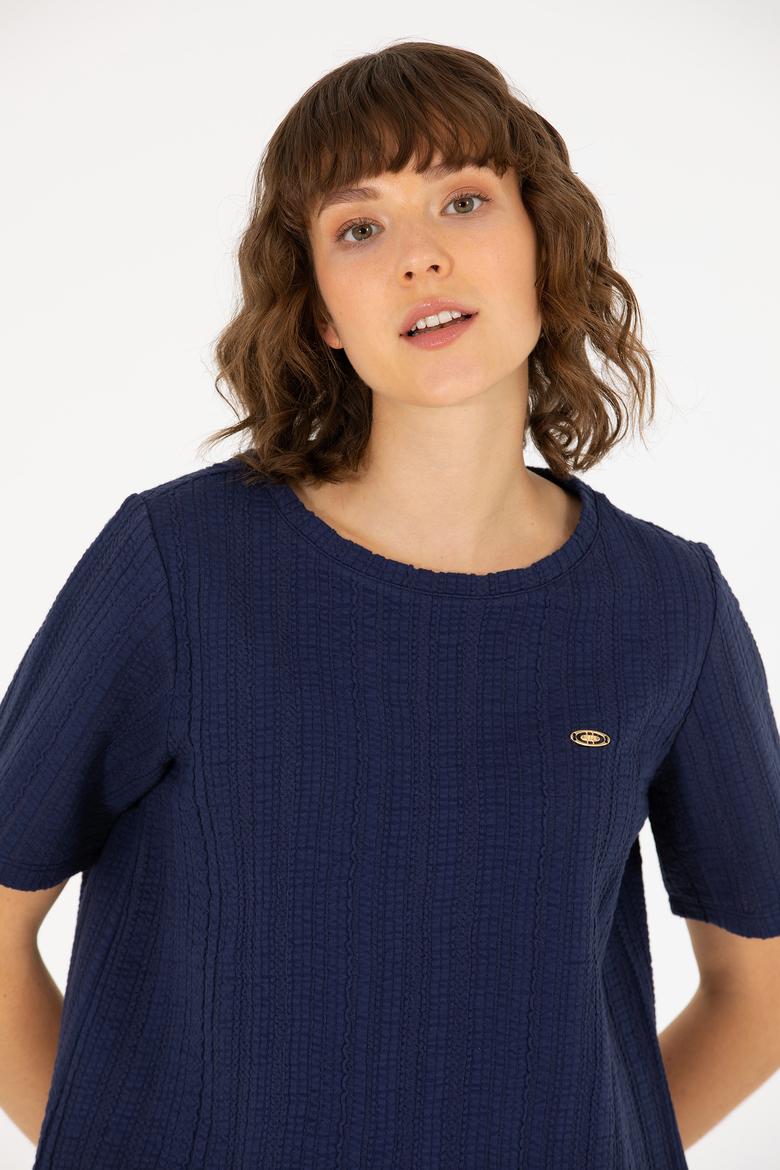 Kadın Lacivert Bisiklet Yaka Tişört - 50263757022