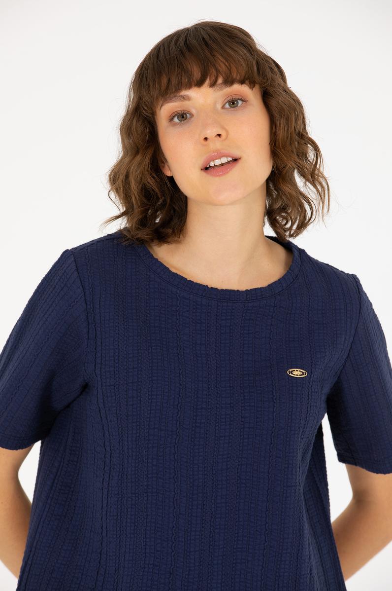 Kadın Lacivert Bisiklet Yaka Tişört