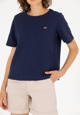 Kadın Lacivert Bisiklet Yaka Tişört - 50263757022