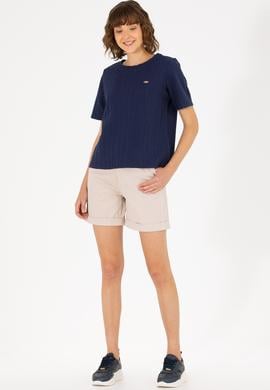 Kadın Lacivert Bisiklet Yaka Tişört - 50263757022