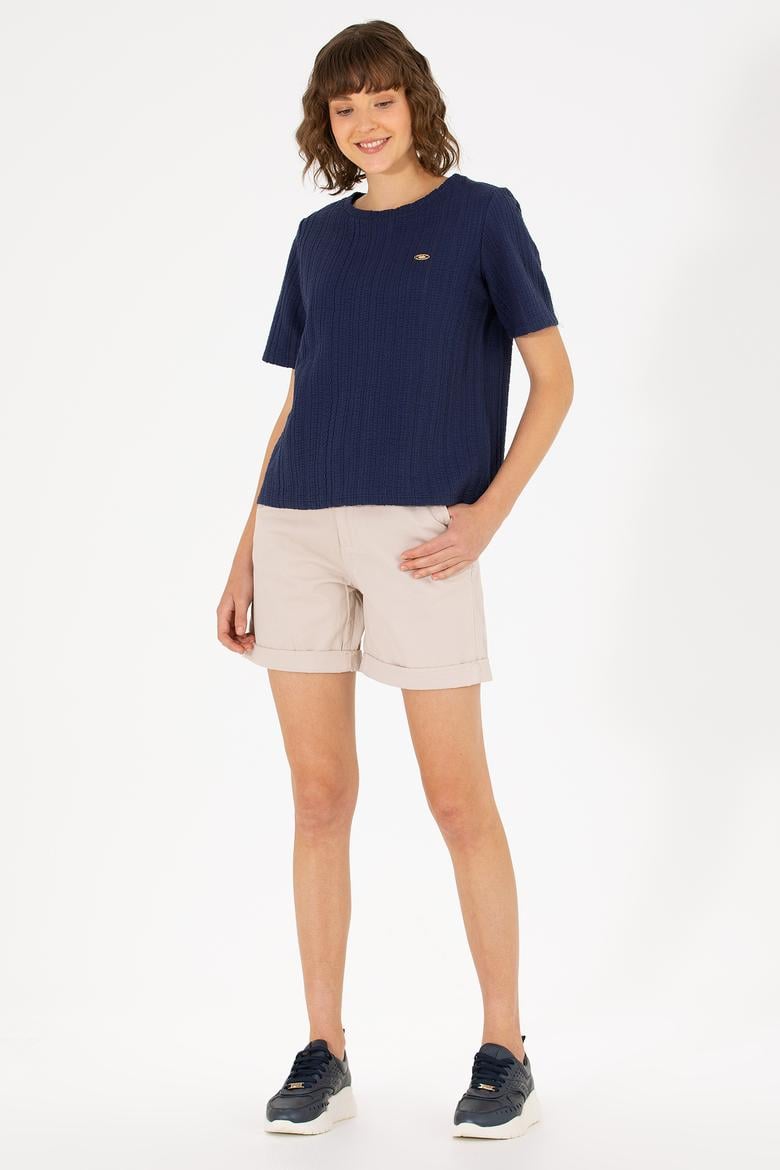 Kadın Lacivert Bisiklet Yaka Tişört - 50263757022