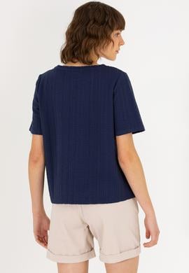 Kadın Lacivert Bisiklet Yaka Tişört - 50263757022