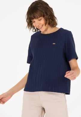 Kadın Lacivert Bisiklet Yaka Tişört - 50263757022