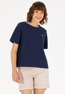 Kadın Lacivert Bisiklet Yaka Tişört - 50263757022