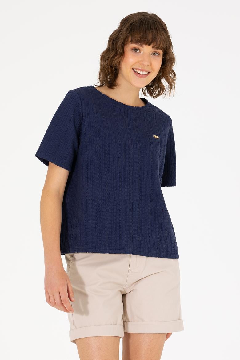 Kadın Lacivert Bisiklet Yaka Tişört