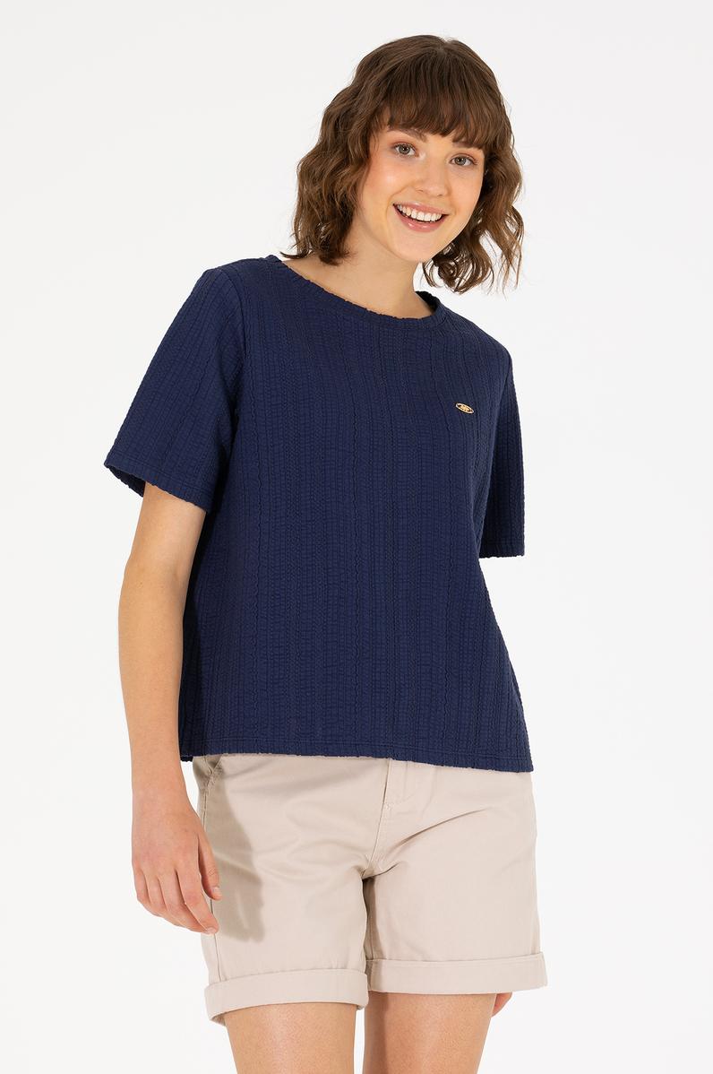 Kadın Lacivert Bisiklet Yaka Tişört