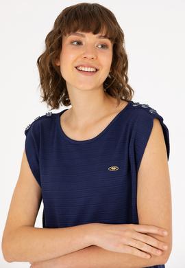 Kadın Lacivert Bisiklet Yaka Kolsuz Tişört - 50263790028