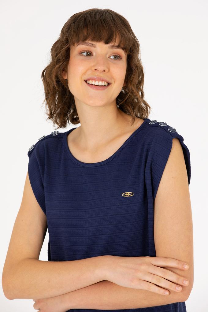 Kadın Lacivert Bisiklet Yaka Kolsuz Tişört