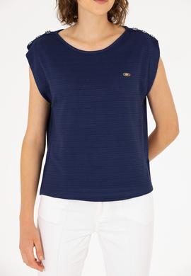 Kadın Lacivert Bisiklet Yaka Kolsuz Tişört - 50263790028