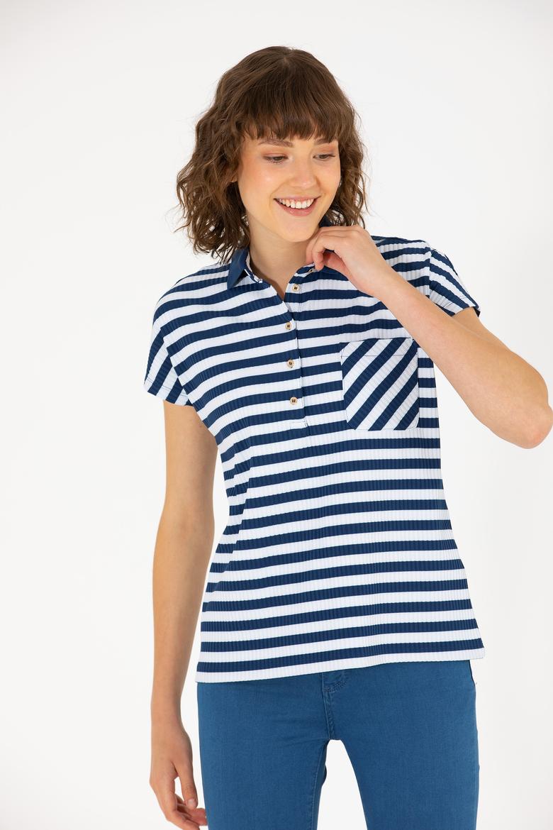 Kadın Lacivert Polo Yaka Tişört - 50263949005