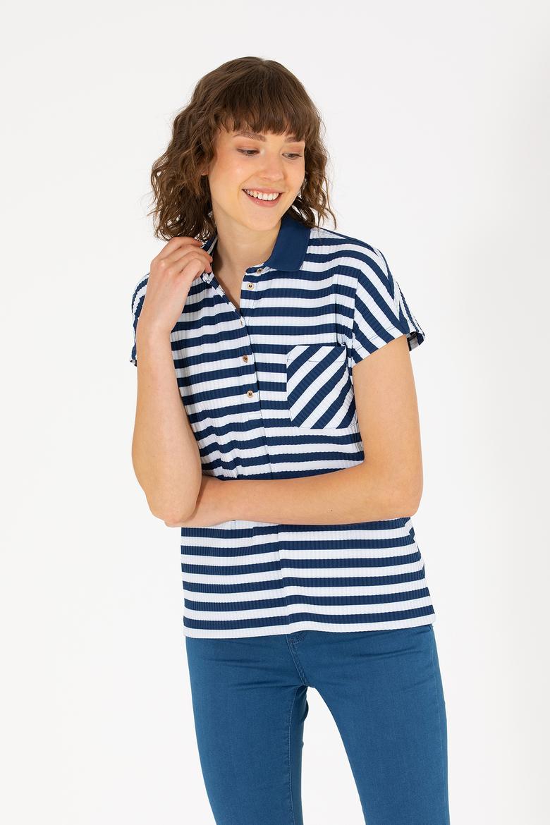 Kadın Lacivert Polo Yaka Tişört - 50263949005