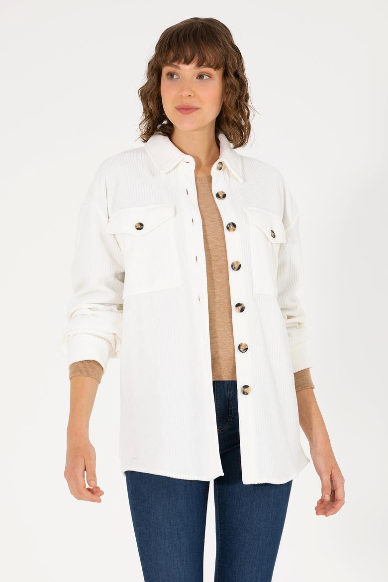Kadın Ekru Örme Gömlek