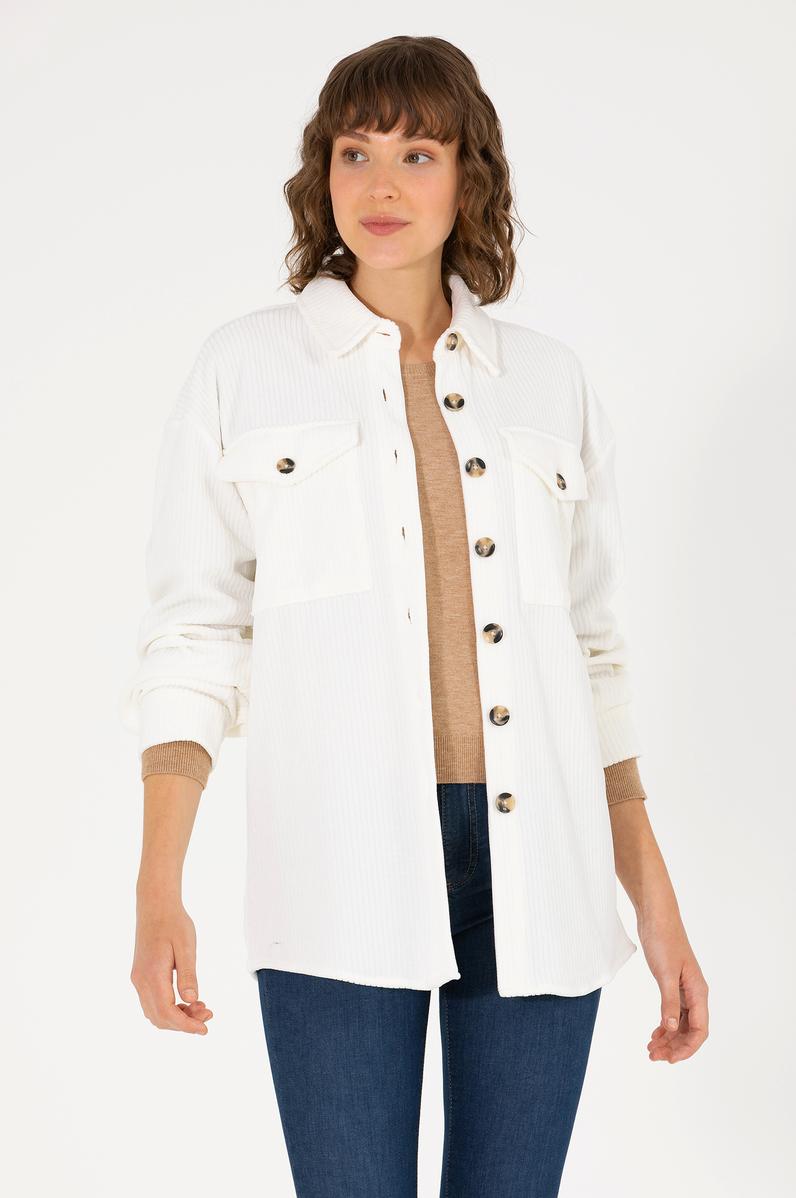 Kadın Ekru Örme Gömlek
