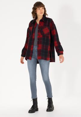 Kadın Vişne Oduncu Örme Gömlek - 50264157004