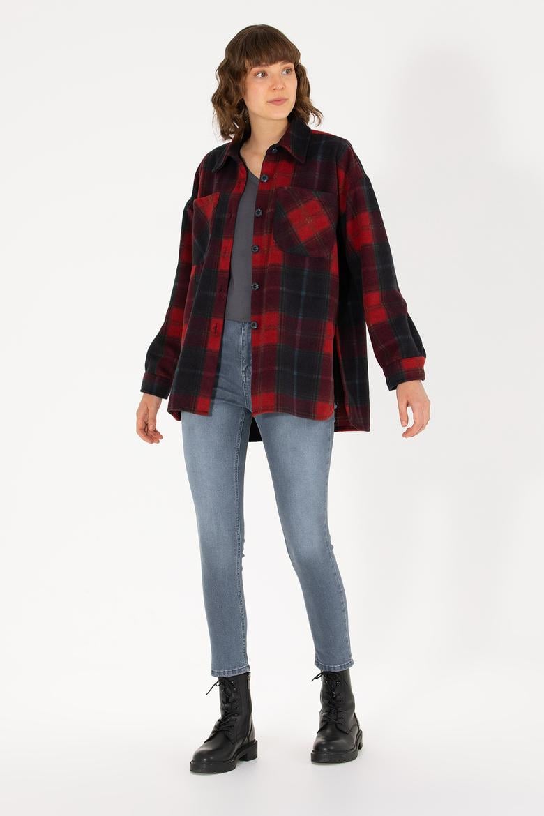 Kadın Vişne Oduncu Örme Gömlek - 50264157004