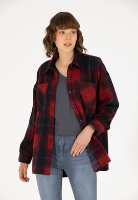 Kadın Vişne Oduncu Örme Gömlek - 50264157004