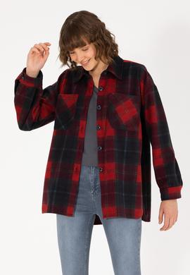 Kadın Vişne Oduncu Örme Gömlek - 50264157004