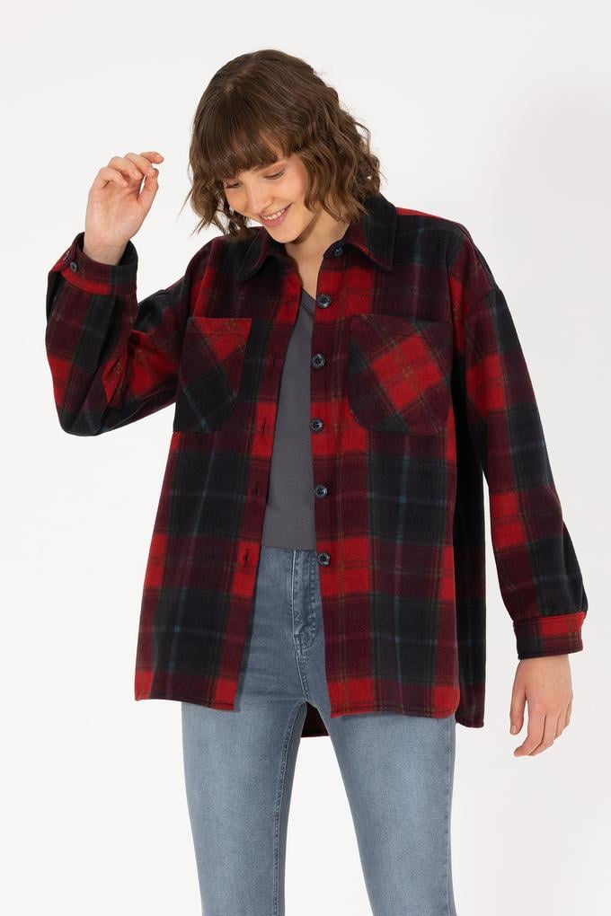 Kadın Vişne Oduncu Örme Gömlek