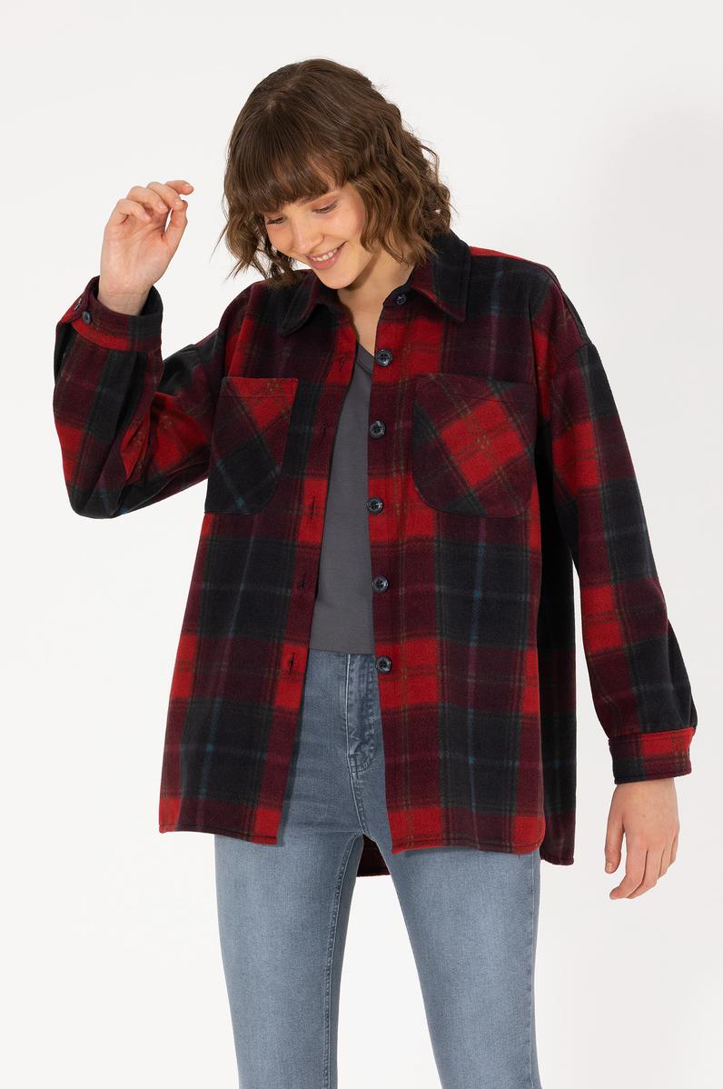 Kadın Vişne Oduncu Örme Gömlek