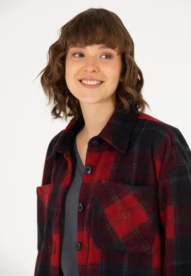 Kadın Vişne Oduncu Örme Gömlek - 50264157004